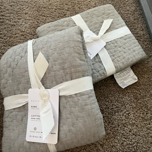 Pottery Barn Other - Pottery Barn Gray Cotton Euro Quilt Shams, NWT